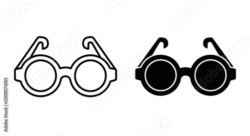 Set of round glasses icons, outline and solid style, vintage spectacles, vector illustration