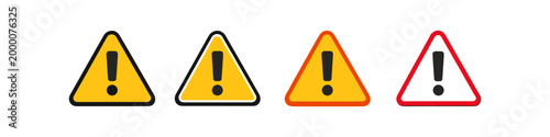 Collection of four different warning signs with exclamation marks on white background