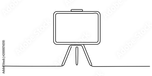 Continuous single line drawing of an empty presentation board on a tripod stand for business meetings and classroom teaching concepts and ideas