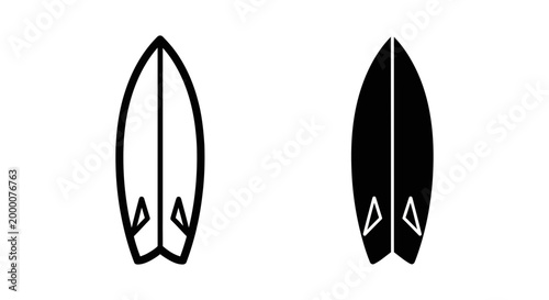 Surfboard icon set, vector illustration of surfing board with fins, flat design style, isolated