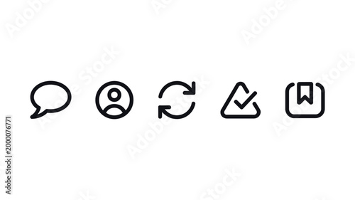 Obraz na płótnie Instagram notification outline icon set, social network post reaction symbols including like, comment, repost, share and save in clean vector line style