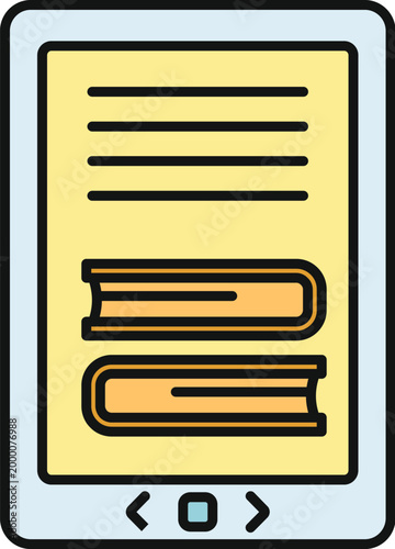 Mobile device showing digital books and text for e reading or online learning
