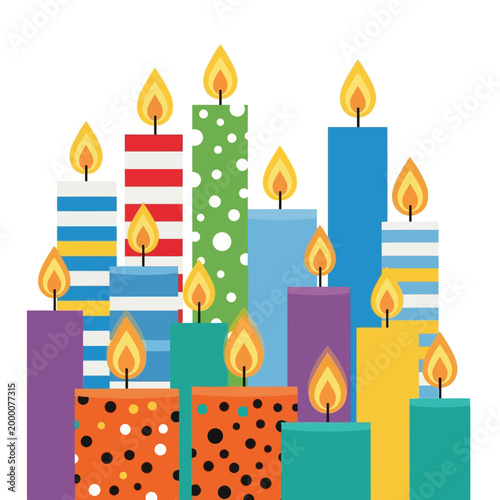 Colorful Birthday Candles with Flames on White Background - Celebration and Joy