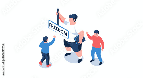 Isometric illustration of people celebrating freedom and liberty together.