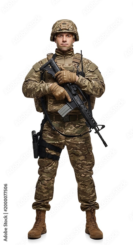 Obraz premium Military personnel with weapon and tactical gear