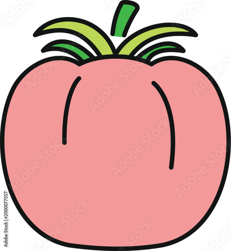 Tomato with green leaves and light red skin on a white background