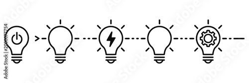 light bulb icon set, innovation and solution symbols representing creative thinking, idea generation and visualization process in vector illustration.