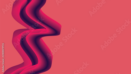 Abstract red pink dark purple ribbon wave layered gradient coral background design