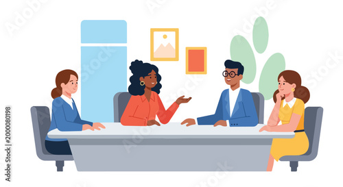 Diverse group of professional colleagues having a productive business meeting while sitting around a conference table in a modern office.