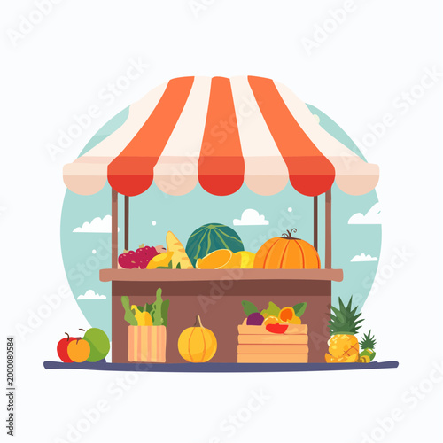 Fresh Produce Stall with Assorted Fruits and Vegetables