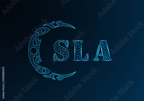 Low poly letter logo SLA design. SLA letter logo low poly vector design on blue color gradient background. SLA logo low poly design