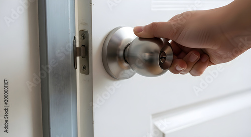 Hand turning a door knob access security and interior spaces