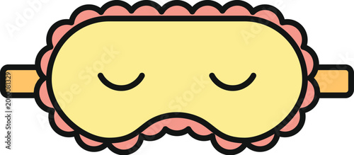 Yellow sleep mask with closed eyes icon providing comfort and relaxation