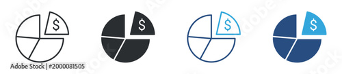 financial pie chart icon set. revenue distribution symbol. budgeting, investment, business analytics concept. vector illustration.