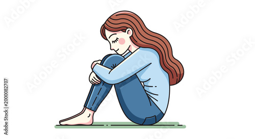 Young woman embracing herself in a moment of introspection and quiet contemplation.