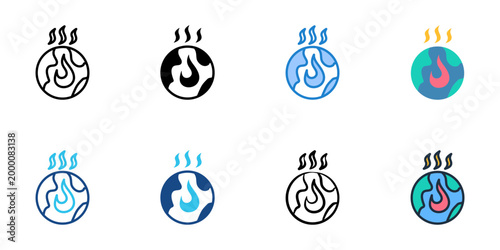 Geothermal icons set multiple style collection. Editable stroke 
