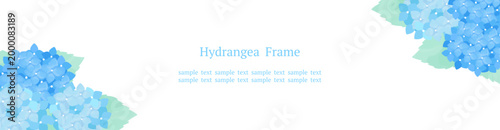 爽やかな青い紫陽花の和風水彩フレーム 対角線レイアウト 白背景 Webバナー用