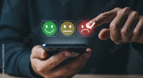 Close-up of a person giving negative feedback on a smartphone app.