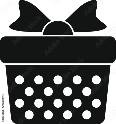 Simple flat vector icon showing a polka dot pattern gift box with a decorative bow