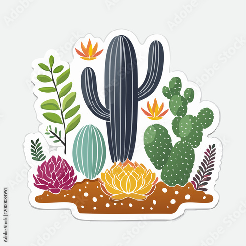 Stylized Desert Plants and Cacti Illustration