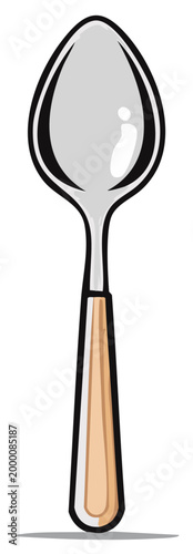 Illustration of a single spoon with a wooden-styled handle, emphasizing its simple, clean design for dining