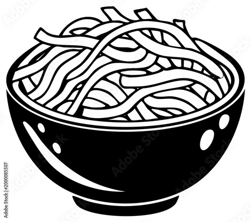 Bowl of Noodles Illustration. Black and White Food Vector.