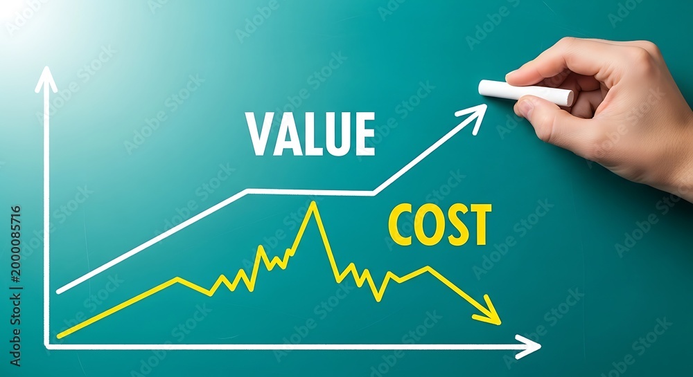 Fototapeta premium Business growth strategy with rising value and decreasing cost