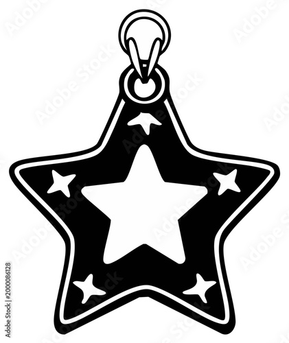 Black and white decorative star pendant graphic, isolated