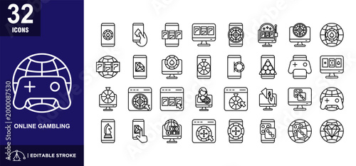 Online Gambling Lineal Icon Set