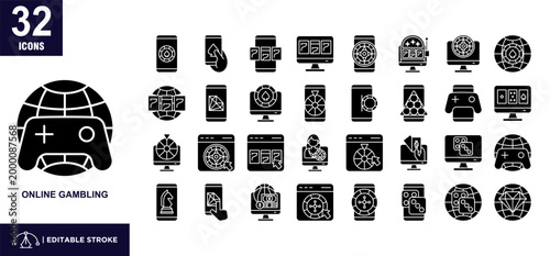 Online Gambling Glyph Icon Set