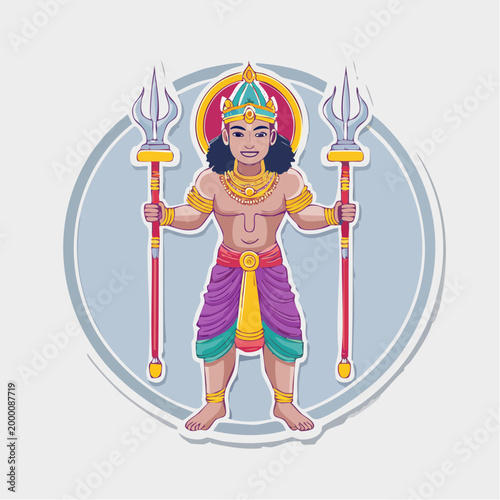 Illustration of Hindu deity holding tridents
