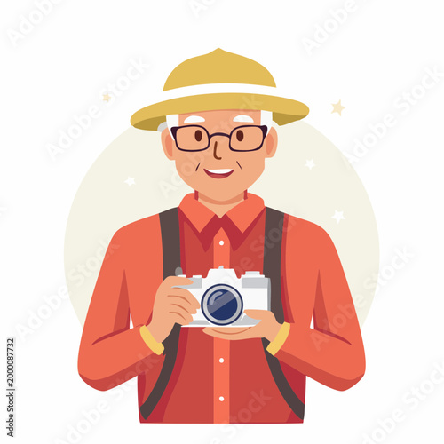 Elderly Man with Camera and Hat