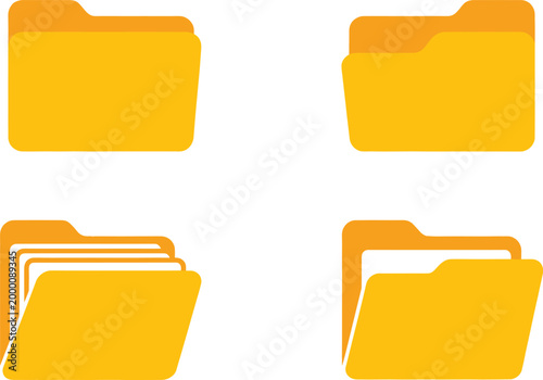 Photography Yellow file folder icons, computer directory organizer graphics, open and closed