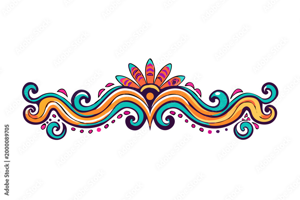 Obraz premium Vibrant Rainbow Floral Scroll Divider Illustration - Elegant Ornament Border Decoration