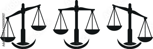 Scales of justice icon, legal balance symbols, courtroom law equity sign, measurement weight tool, judgment authority, fairness professional concept.