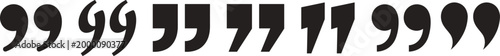 Quote mark icons collection for typography design, black quotation marks symbols, text citation elements and punctuation graphic signs set.