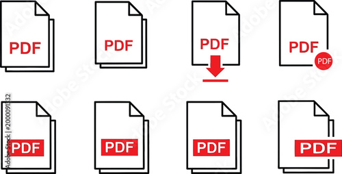 Pdf document icons set flat vector illustration on white background