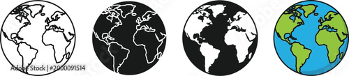 Earth globe illustrations four variations in style and color