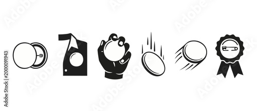 Blank Button Pin Icon Set, Round Badge Pins Collection, Metal Brooch Vector Symbols for Clothing and Promotion, Flat Minimalist Design Elements for Marketing Campaigns and Custom Identity Branding