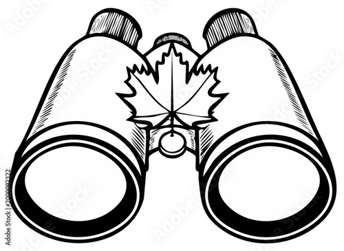 Illustration of Binoculars with Canadian Maple Leaf Design
