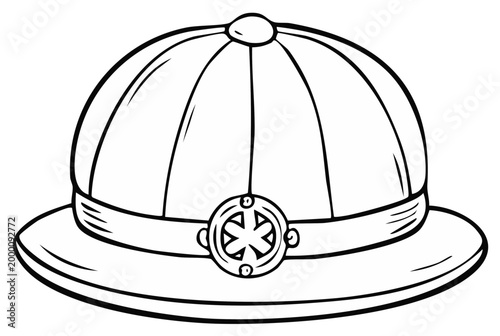 Classic safari pith helmet with decorative emblem for adventure and exploration