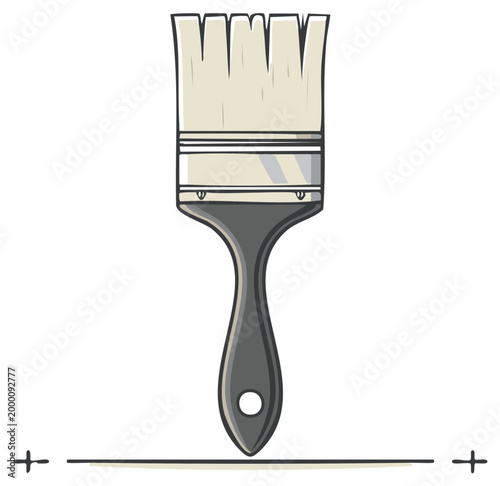 Illustration of a wide paintbrush with a dark handle and light bristles for painting and decorating projects