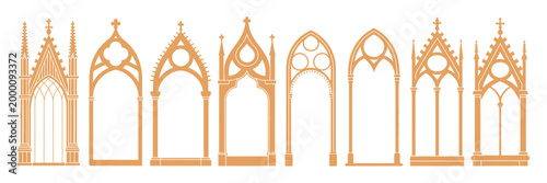 window frame collection, decorative architectural window border set in classic and modern styles vector illustration for interior and exterior design.