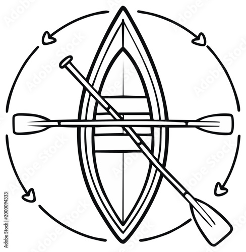 Canoe and Oars Emblem with Circular Arrows Indicating Direction and Movement
