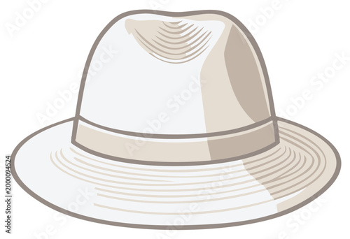 Stylish white Fedora hat on display. The fedora features a classic brim and a crown, adding to its vintage appeal.