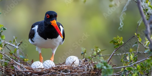 American oystercatcher protecting nesting eggs in wildlife habitat