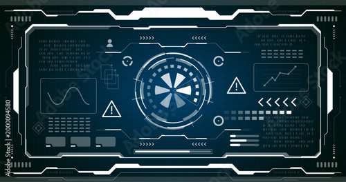 A Futuristic Tech Interface displaying complex data on a digital screen. This image showcases a detailed interface with various indicators and informational displays.