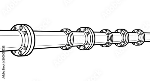 Konstfotografi Industrial pipeline with multiple flanges and bolts.