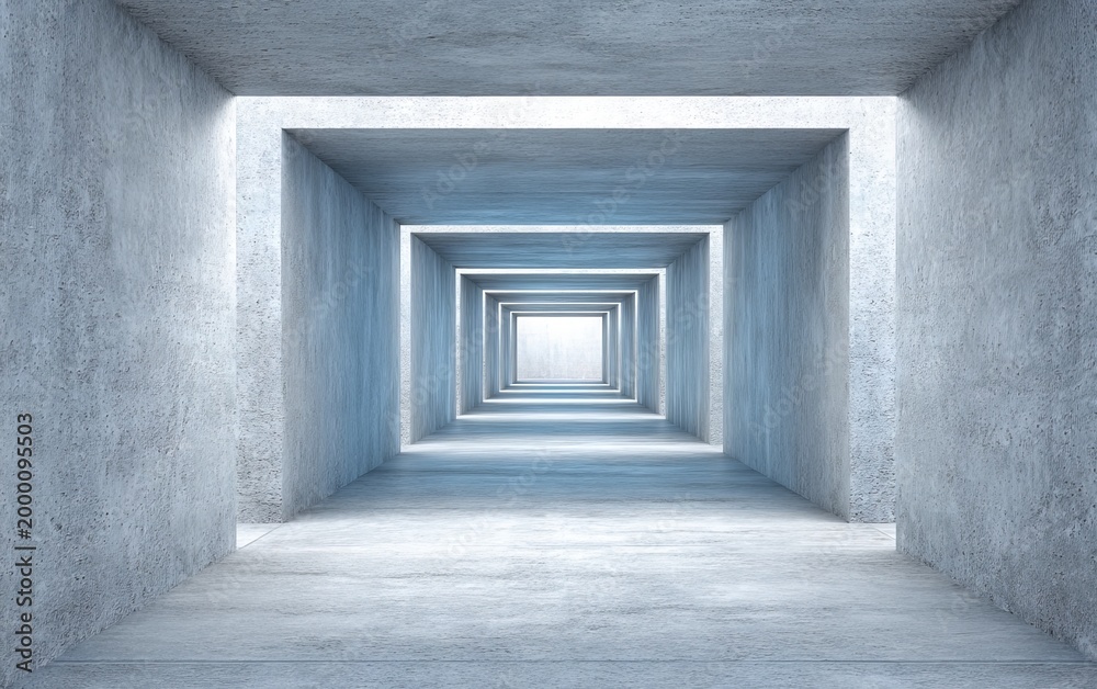 Fototapeta premium Series of Intersecting Concrete Ribs Forming a Tunnellike Space Perspective