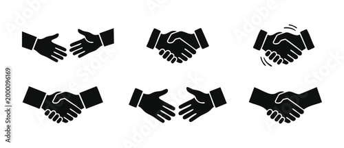 Handshake Icon Set Business Agreement Deal Symbol Black Silhouette Collection for Corporate Partnership, Professional Collaboration, Contract Signing, Teamwork Concept and Successful Negotiation Graph